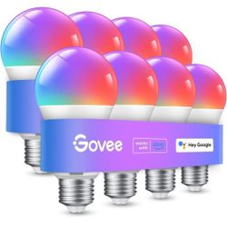 8 Pk 800 Lumen Govee Smart Light Bulbs, WiFi Bluetooth Color Changing 