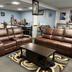 2PC Brown Sofa & Loveseat 