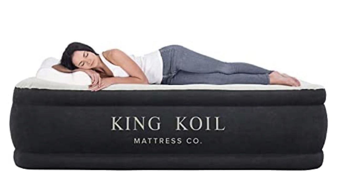 King Koil Luxury California King Air Mattress with Built-in Pump for Home, Camping & Guests - 20” King Size Inflatable Airbed Luxury Double High Adjus