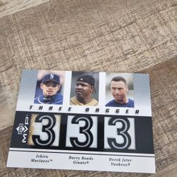 2003 Upper Deck MVP Ichiro Derek Jeter Barry Bonds Three Bagger Game Used Base