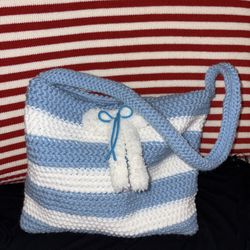 Handmade crocheted purse blue and white