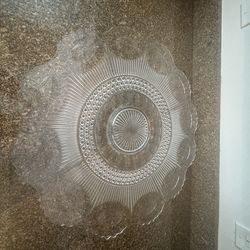 Large US Glass Manhattan Bullseye 22.5" Footed Clear Glass UNDERPLATE