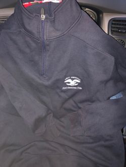 2 (two) warm light weight zip-up front jackets. 1 (one) 100% PIMA COTTON  CUTTER & BUCK Brand  Dark Blue/Black zip down opening at head, with ‘FIRST A