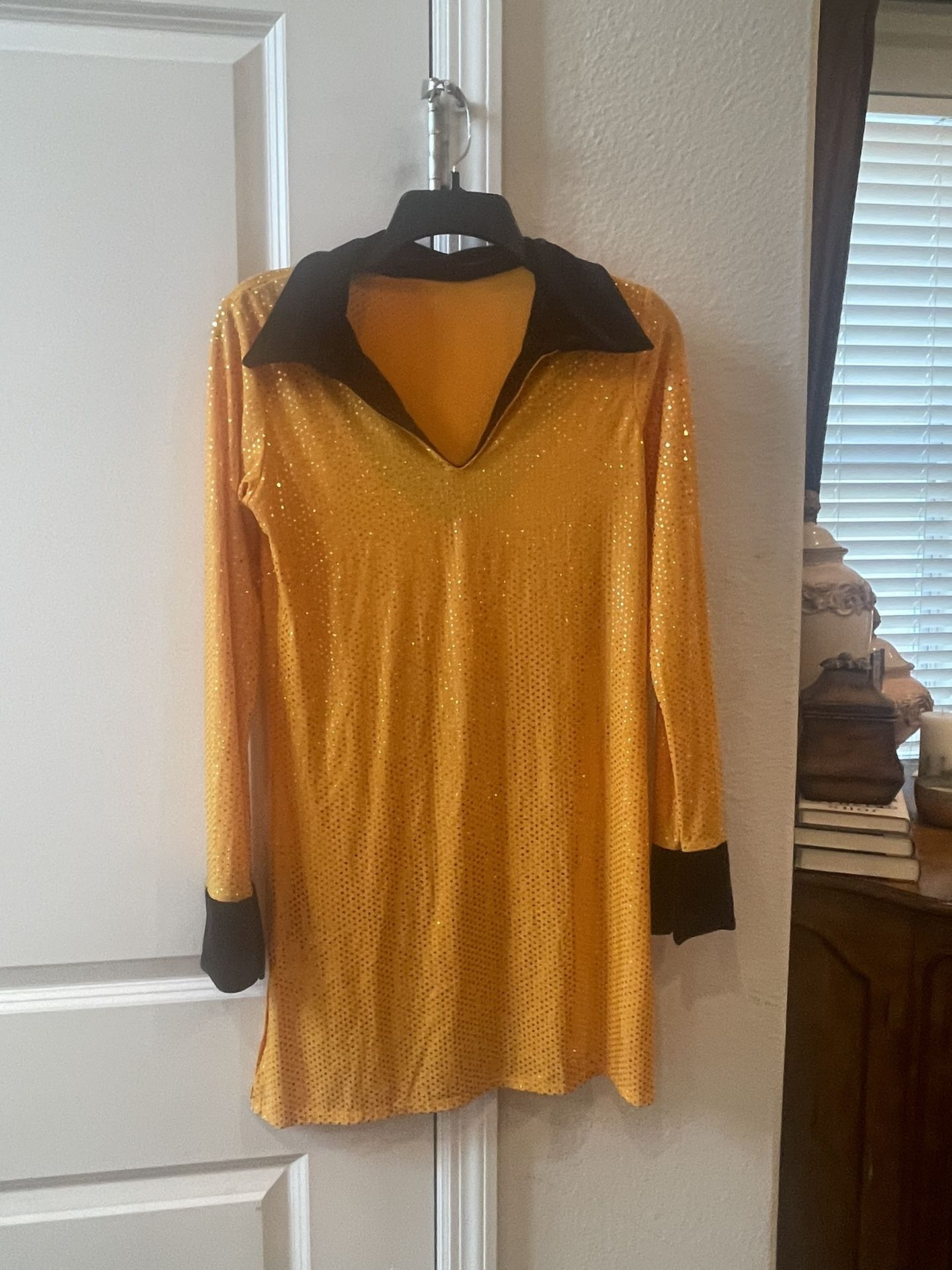 Dance Costume Gold Sequined With black Velvet Like Trim