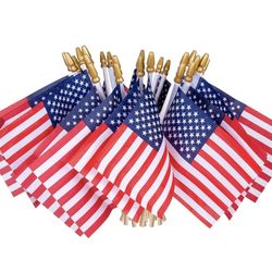 24Pack Small American Flags Small US Flags/Mini American Flag on Stick 4x6 Inch US American Hand Held Stick Flags with Kid-Safe Spear Top, Polyester