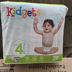 KIDGETS DIAPERS SIZE 4 112 COUNT 4 SEALED PACKS 28 EA