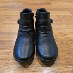 Clarks Black Ankle Boots with Buckle and Zipper