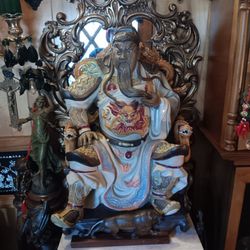 Extra Large  "Wucai" Porcelain Sitting Mammon Money Wealth Of God With Dragon Seat