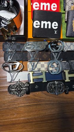 Designer belts, wallets, colognes, and card holders and shirts