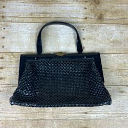 Vintage Whiting & Davis Black Metal Mesh Handbag Made in USA Evening Bag 1950s
