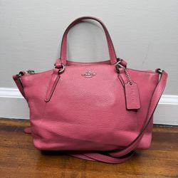 Coach Kelsey Fuschia Pink Leather Tote/Crossbody Bag With Zipper Closure