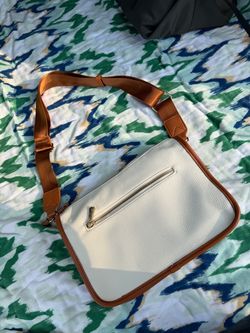 White and Tan Crossbody Messenger Bag
