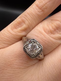 18K white gold natural old cut diamond Art Deco Ring 2.5g