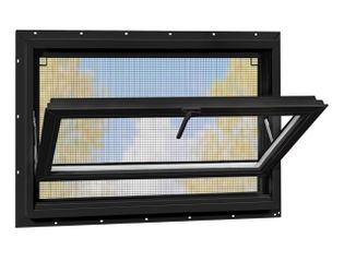 Vinyl Basement Hopper Window, Bathroom Window 32" x 24" Black Double Pane Insulated Tempered Glass and Fiberglass Screen, Energy Efficient Replacement