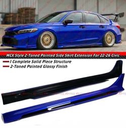 22-26 Honda Civic MCX Style Aegean Blue Black 2 Tone Side Skirt Extensions