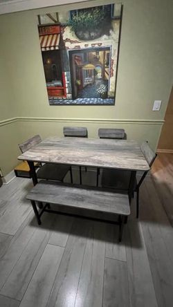 6-Piece Dining Room Table + 4 Chairs + Bench Set - Metal Frame *New - Delivery*