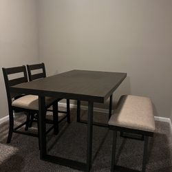 Counter Height Dining Table + 2 Stools And Bench