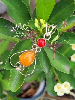 Sterling Silver 925 Pendant with Jasper and Carnelian Stone.