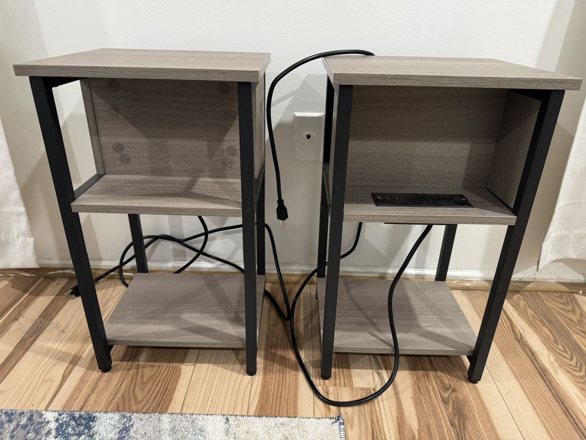 2 Grey Wood Nightstands/End Tables with AC Outlet and USB
