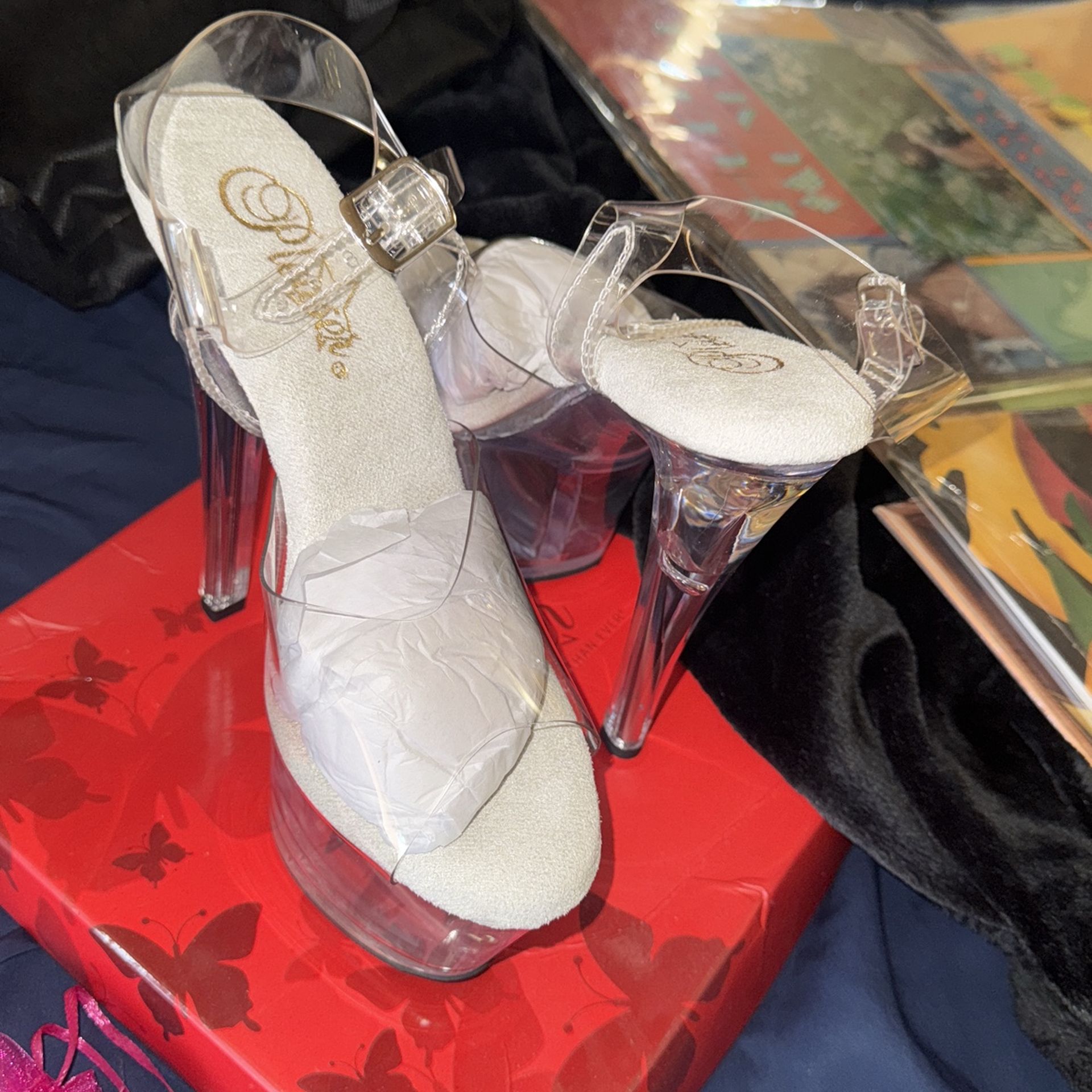 Pleaser Clear Heels Size 7 NEW
