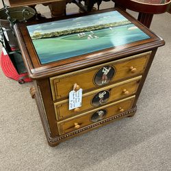 Hand Painted Golf Scene 3 Drawer End Table