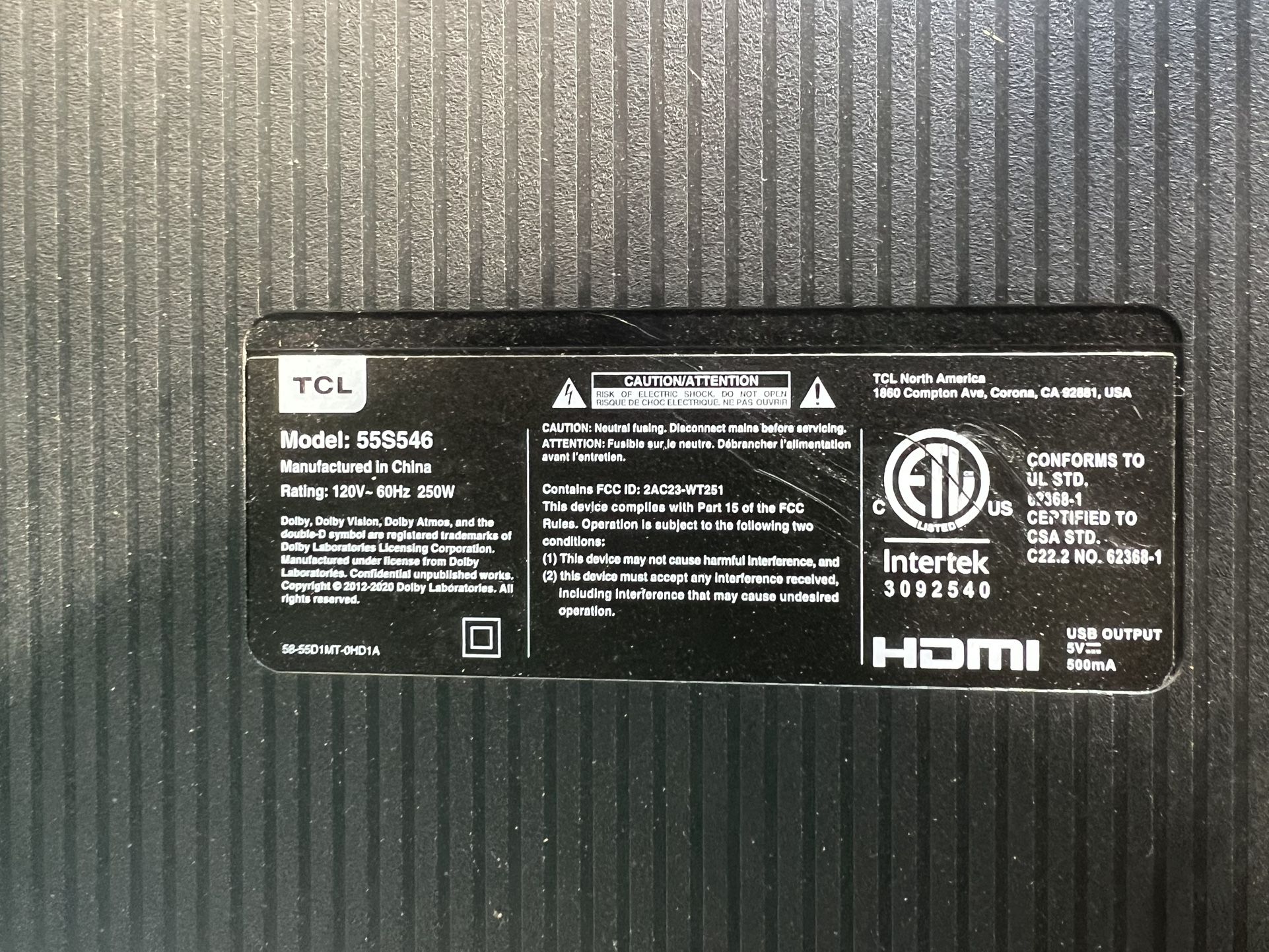 TCL 55” Google TV With Wall Mount