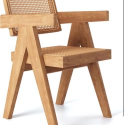 Mid-century Modern Accent Chair Solid Oak Wood Frame Armchair with Natural Organic Rattan Cane - Perfect for Home Office, Living Room, and Dining Room