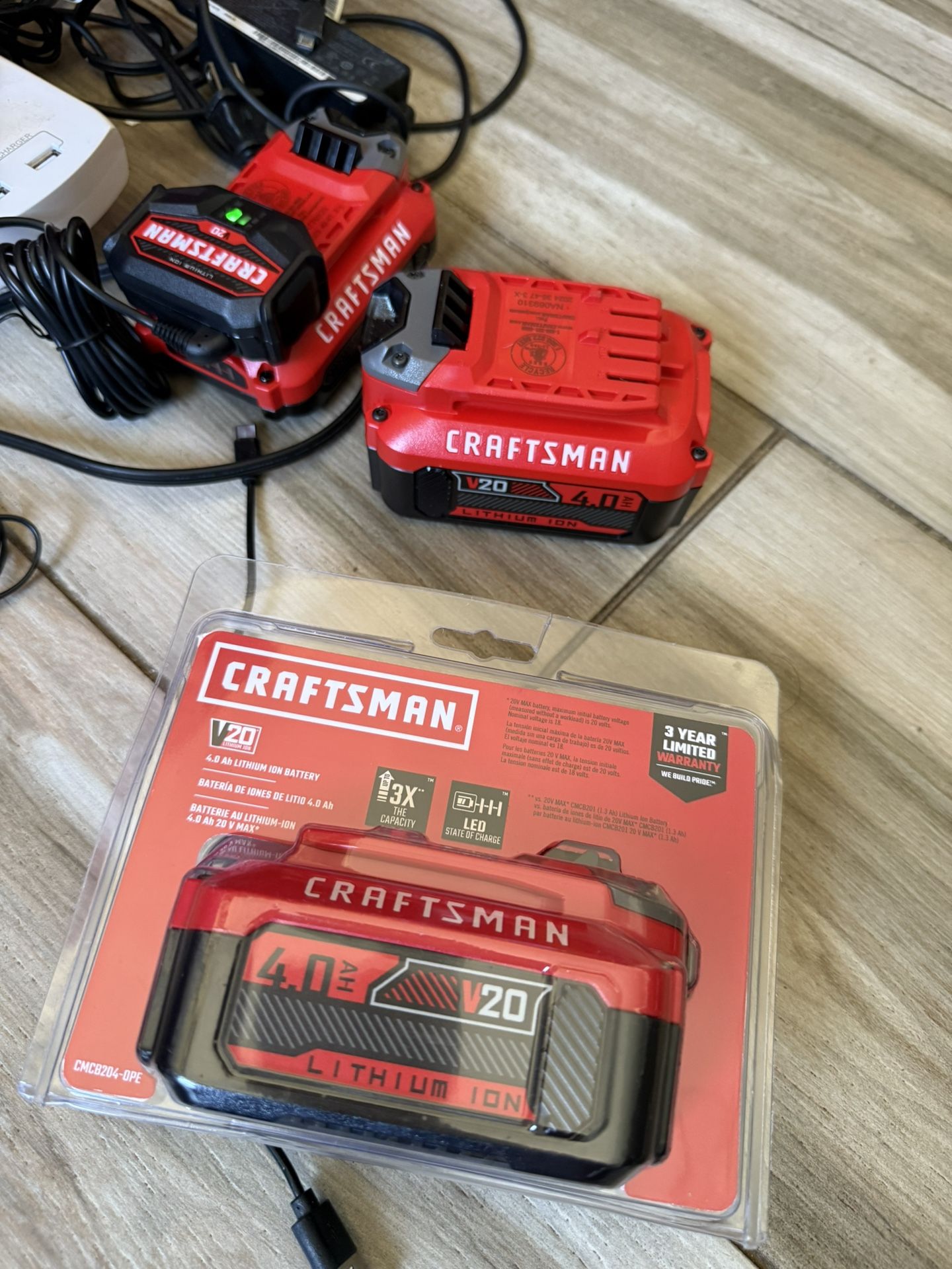 3 Craftsman Battery And Charger 4.0ah 20v