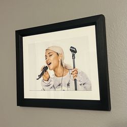 Ariana Grande Singing Music Celeb Black Framed Art Print 10”x12” Wall Home Decor