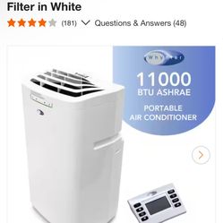 Whynter 5,900 (DOE) BTU Portable Air Conditioner Cools 350 Sq. Ft. with Dehumidifier, Remote, and Filter in White