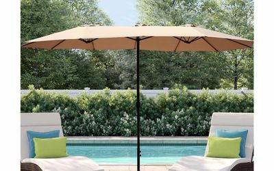 large double-sided outdoor patio umbrella