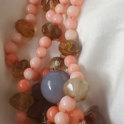 44" Vintage Pink Coral Knotted Necklace