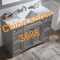 48”grey single sink bathroom vanity with carrara white marble stone top