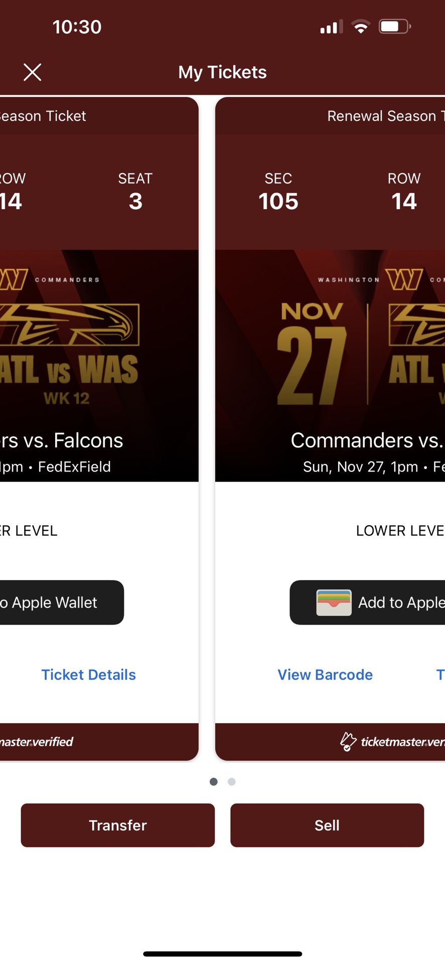 100 Level Commanders/Falcons Tickets!!!