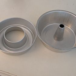 2 Vintage Aluminum Baking Pans~Angel Food Cake Pan & Ring Mold Tube Pan~Mid Century Unbranded