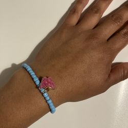 Baby Blue Bracelet With Pink Butterfly Charm 