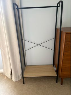 Single Shelf Garment Rack Black Metal with Natural Wood