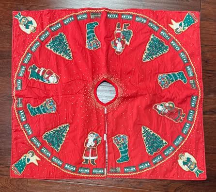 Vintage Tree Skirt Train Angels Christmas Tree 39”x34” just $8
