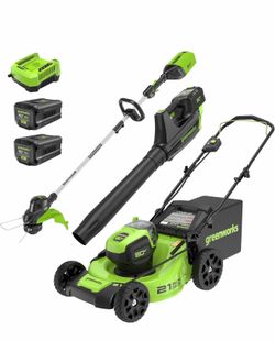Greenworks 80V Lawn Mower, Trimmer, Blower Combo Kit
