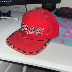 Red Supreme Beaded 6- Panel Hat