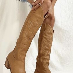 Ouepiano Cowboy Boots for Women Knee High Wide Calf Cowgirl Boots