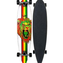 43"x9" Krown Rasta Lion Graphic Black Grip Pintail Riding Longboard Complete GUC