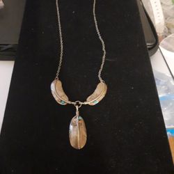 Zuni Sterling Silver Necklace with Turquoise and Coral Stone