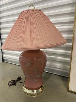 Pink Floral Table Lamp w Pleated Shade