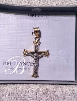 Brilliance Fine Jewelry 10k Gold 3D Crucifix Pendant Lil Over 1" NEW IN BOX