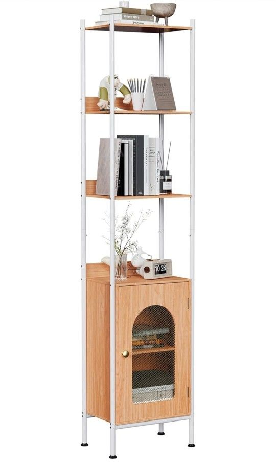 6-Tier Book Shelf with Storage Cabinet,Freestanding Bookcase,Industrial Book Organizer Rustic Brown