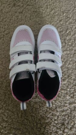 White and Pink Velcro Spin Shoes 7.5