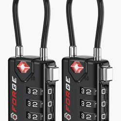 Forge TSA Approved Cable Luggage Locks, Re-settable Combination with Alloy Body