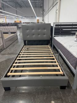 Twin Size gray Platform Bed With Ortho Mattress Included