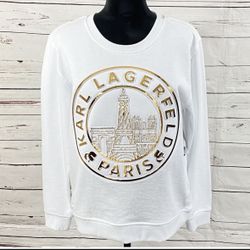 Karl Lagerfeld Women’s Sweatshirt Paris Logo Graphic White/Gold Size M